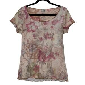 One World Vintage Y2K Abstract Shirt Multicolor Graphic Art Floral Womens Large